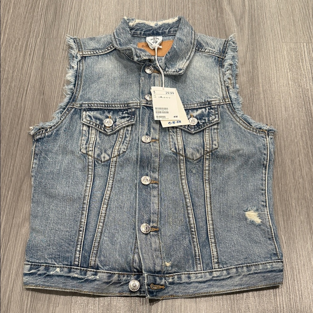 H&M Light Blue Distressed Denim Vest